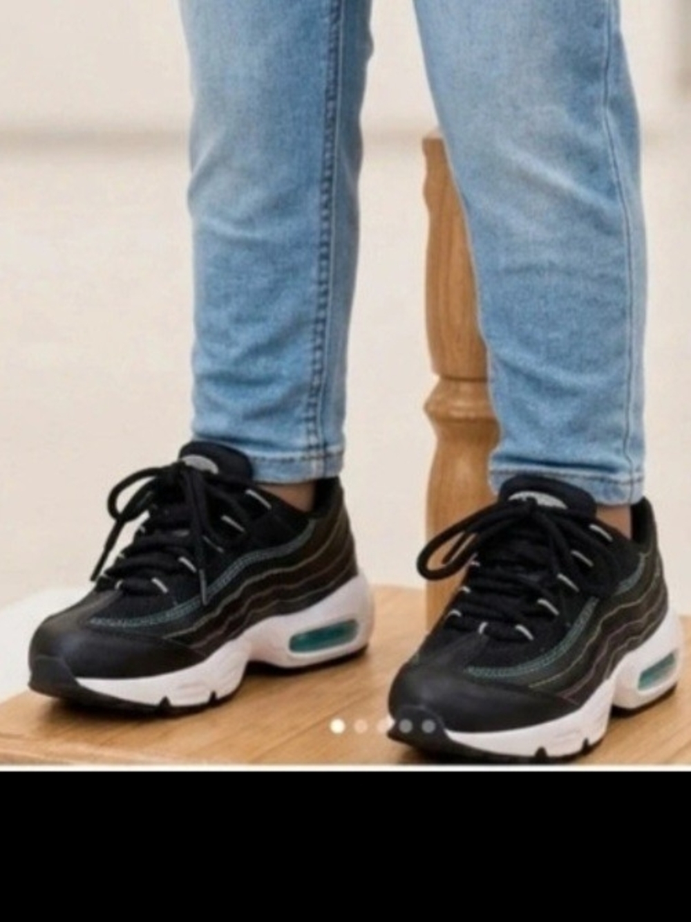 Nike Kids Black Sneakers with White Sole and Teal Air Unit